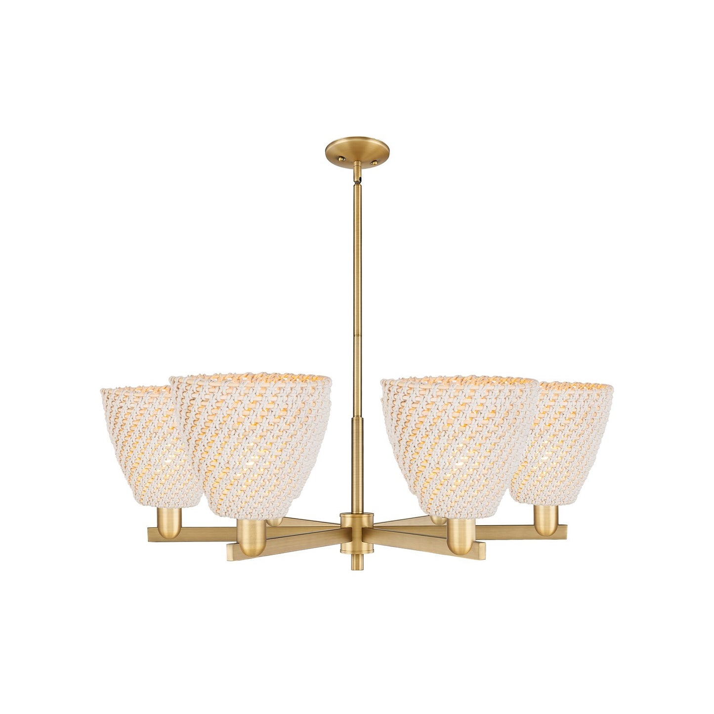 Innovations Bristol Natural 39in 6-Light Chandelier | Industrial Brushed Brass Steel and Natural Fiber Dome Shade | Dining | Model 716-6CR-BB-NBD-9-NAT