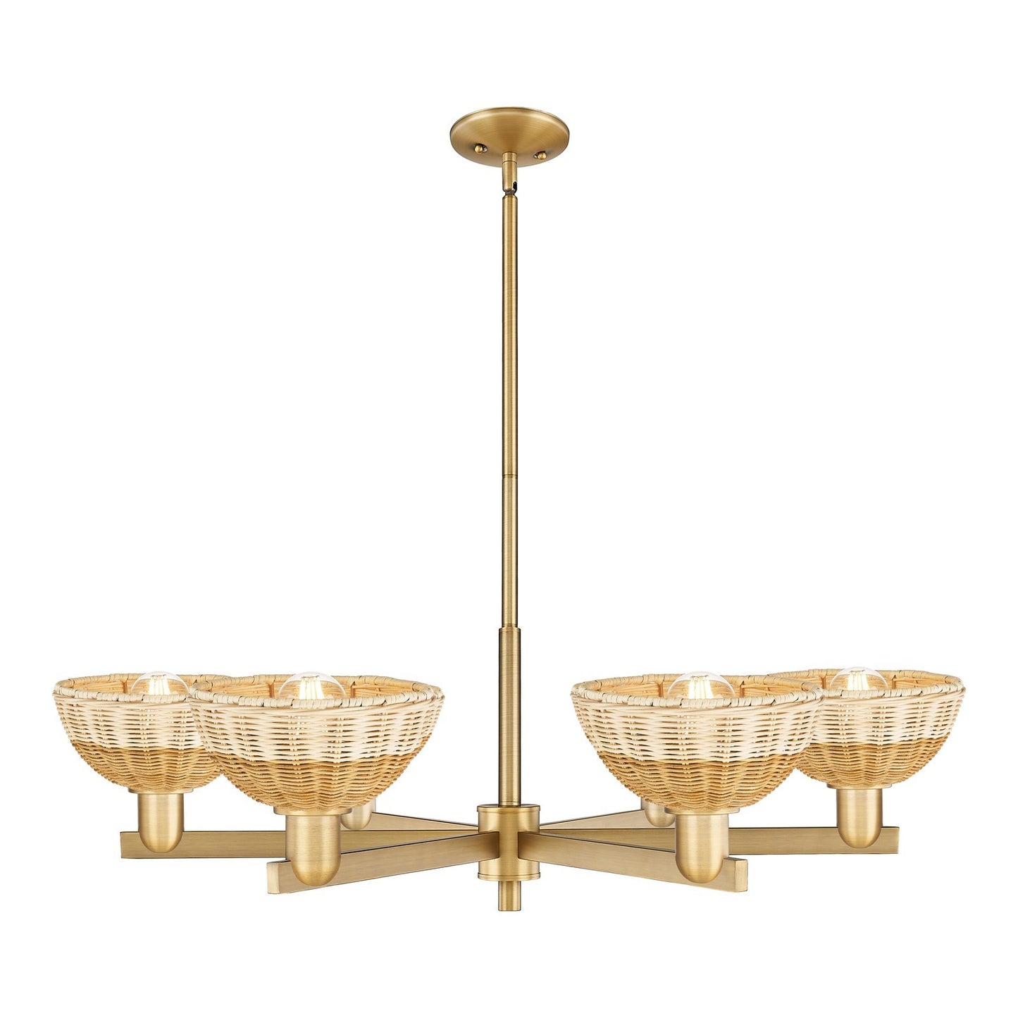 Innovations Natural Ballston Dome 37in 6-Light Chandelier | Farmhouse Brushed Brass and Natural Fiber Basketweave | Dining | Model 716-6CR-BB-NBD2-75-NAT