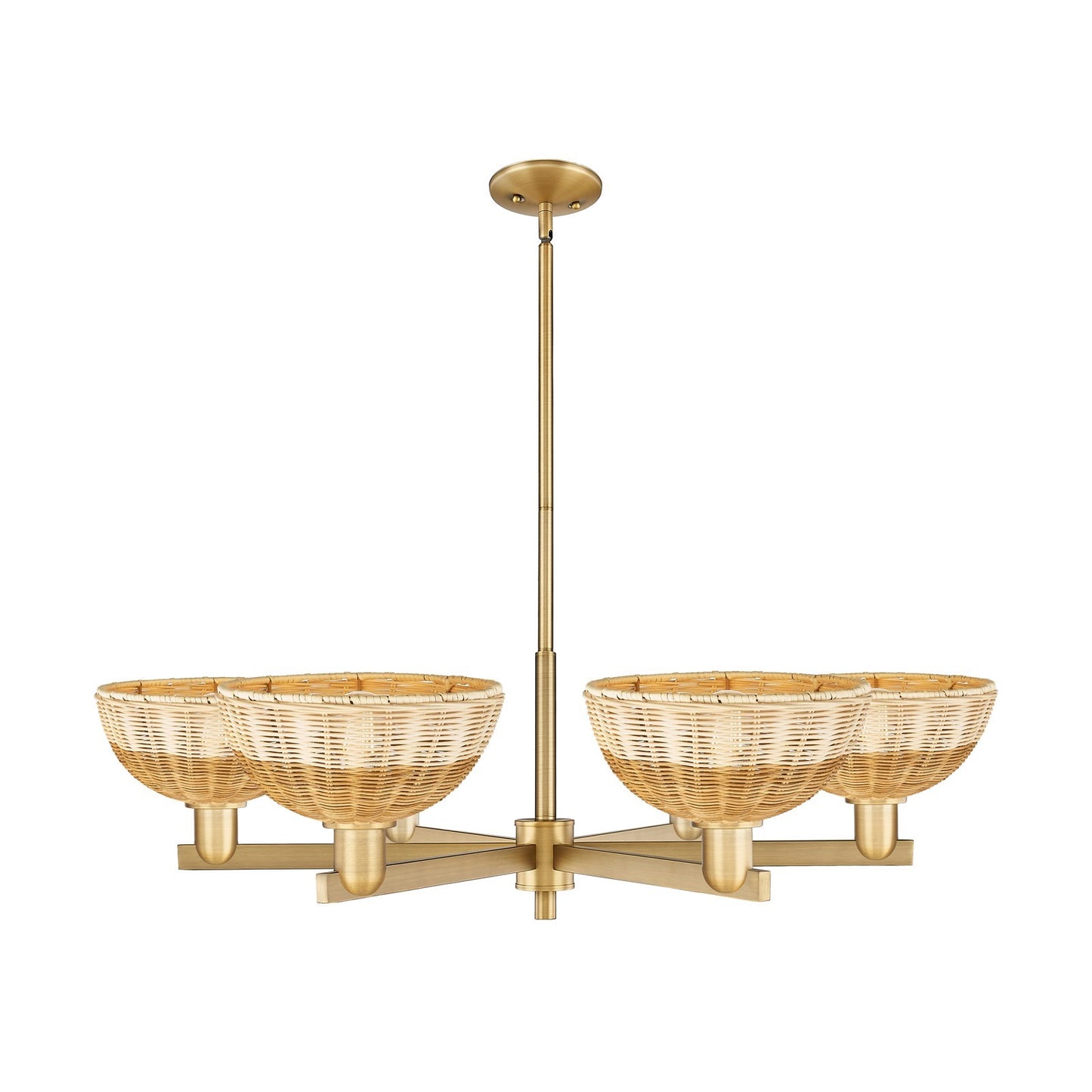 Innovations Bristol Natural II 39in 6-Light Chandelier | Industrial Brushed Brass Steel and Natural Fiber Dome Shade | Model 716-6CR-BB-NBD2-9-NAT