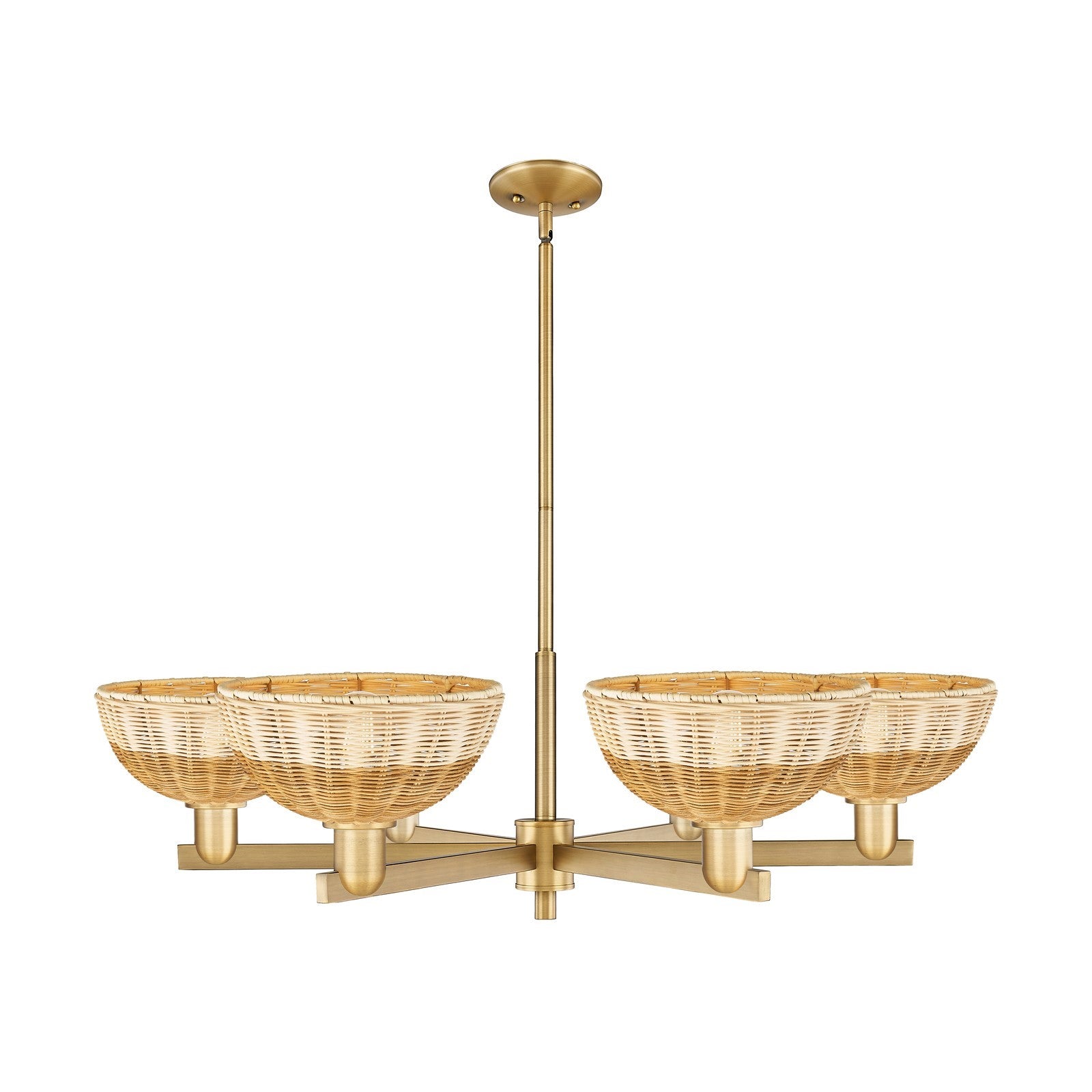 Innovations Bristol Natural II 39in 6-Light Chandelier | Industrial Brushed Brass Steel and Natural Fiber Dome Shade | Model 716-6CR-BB-NBD2-9-NAT