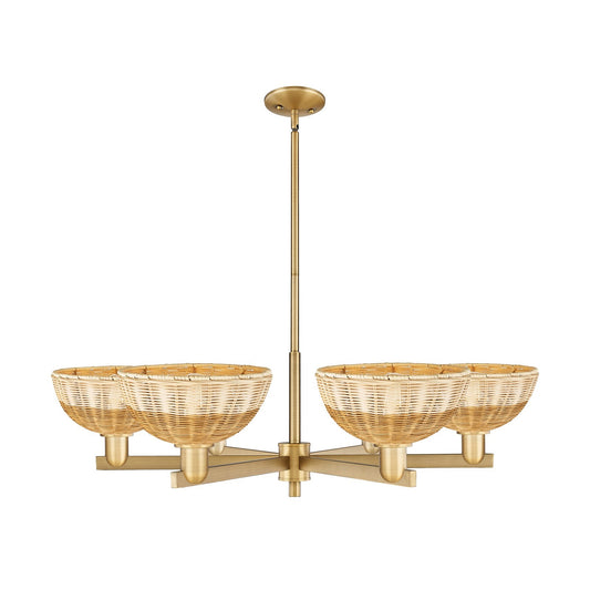 Innovations Bristol Natural II 39in 6-Light Chandelier | Industrial Brushed Brass Steel and Natural Fiber Dome Shade | Model 716-6CR-BB-NBD2-9-NAT