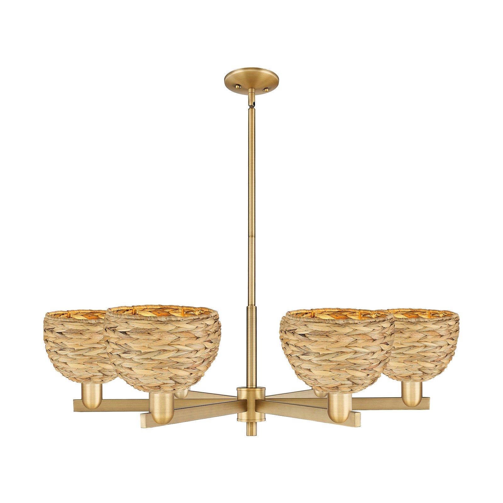 Innovations Woven Rattan 38in 6-Light Chandelier | Industrial Brushed Brass and Natural Fiber Dome Shade | Dining Room & | Model 716-6CR-BB-RBD-8-NAT