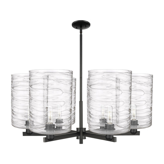Innovations Cobbleskill 39in 6-Light Chandelier | Industrial Matte Black Steel and Deco Swirl Glass | Dining Room & Living Room | Model 716-6CR-BK-G1113-L