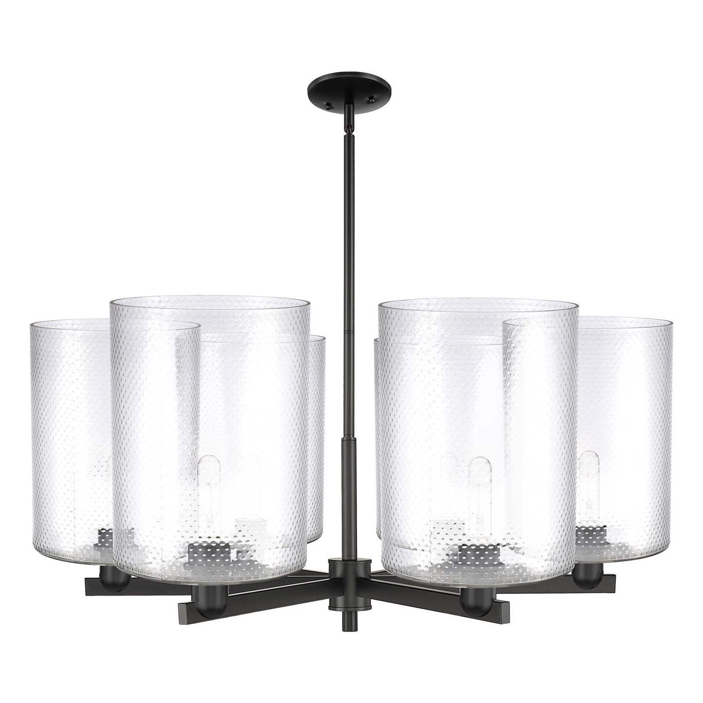 Innovations Cobbleskill 39in 6-Light Chandelier | Industrial Matte Black Steel and Clear Glass | Damp Rated Dining Room & Foyer | Model 716-6CR-BK-G112-L