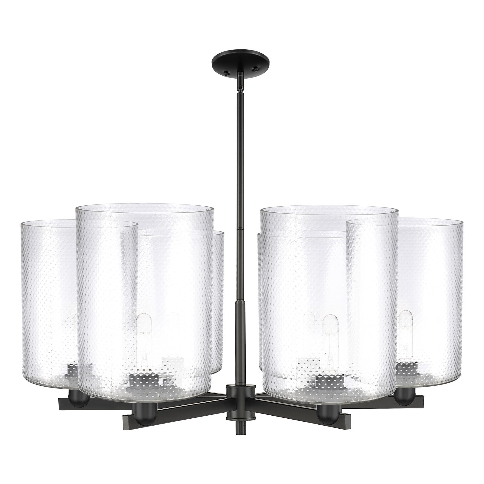 Innovations Cobbleskill 39in 6-Light Chandelier | Industrial Matte Black Steel and Clear Glass | Damp Rated Dining Room & Foyer | Model 716-6CR-BK-G112-L