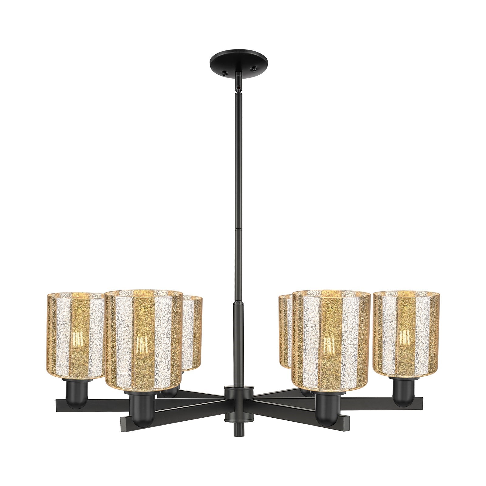 Innovations Cobbleskill 35in 6-Light Chandelier | Industrial Matte Black Steel and Mercury Glass Drum Shade | Dining Room & Living | Model 716-6CR-BK-G116