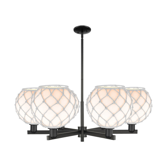Innovations Farmhouse Rope 40in 6-Light Chandelier | Industrial Matte Black Steel and White Glass with Rope | Dining Room & | Model 716-6CR-BK-G121-10RW