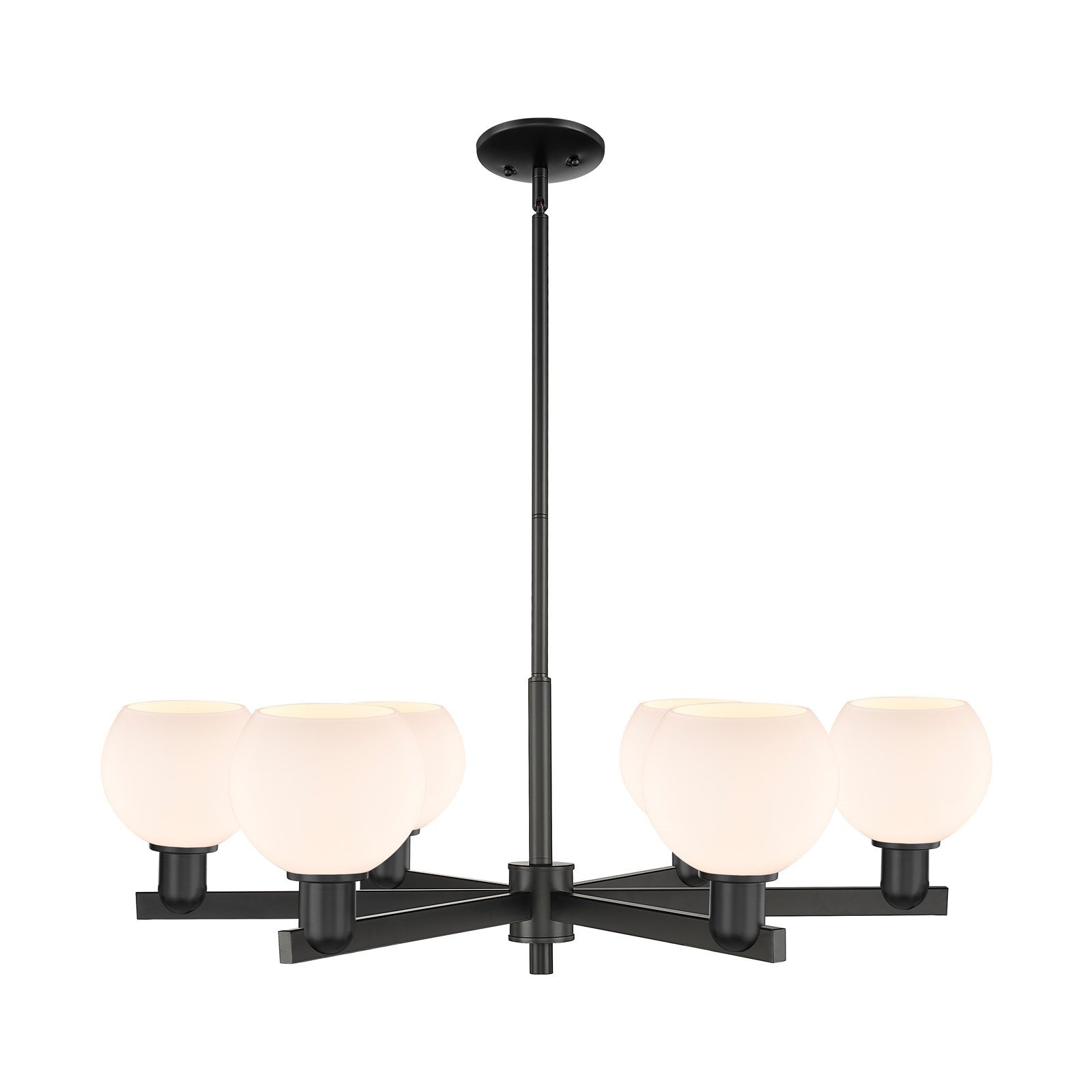 Innovations Athens 36in 6-Light Chandelier | Industrial Matte Black Steel and Matte White Glass | Dining Room & Kitchen Island | Model 716-6CR-BK-G121-6