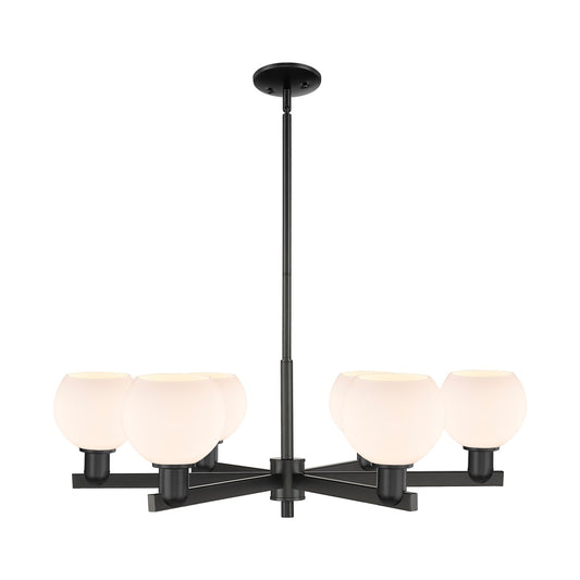 Innovations Athens 36in 6-Light Chandelier | Industrial Matte Black Steel and Matte White Glass | Dining Room & Kitchen Island | Model 716-6CR-BK-G121-6