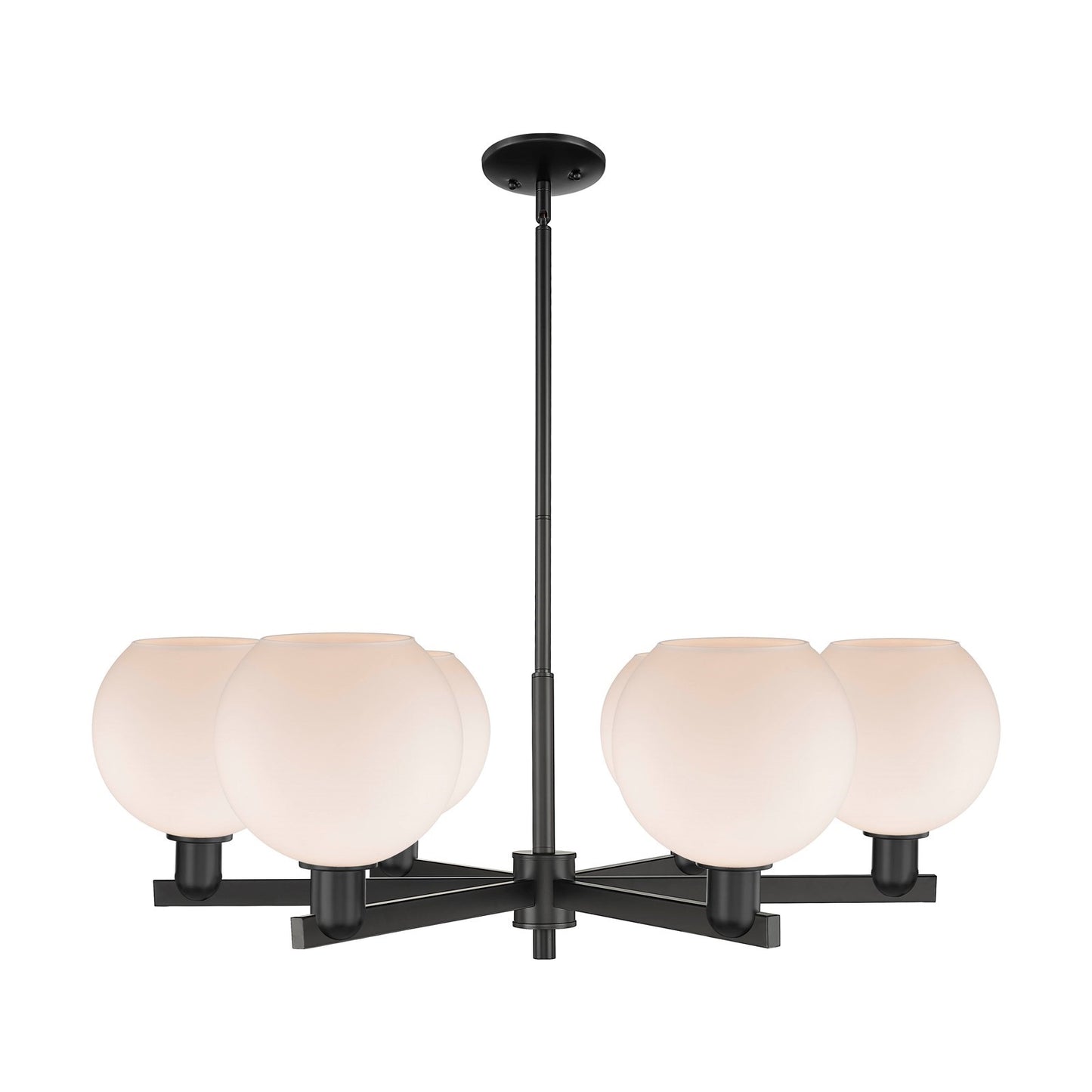 Innovations Athens 38in 6-Light Chandelier | Industrial Matte Black Steel and Matte White Glass | Kitchen Island & Dining Room | Model 716-6CR-BK-G121-8