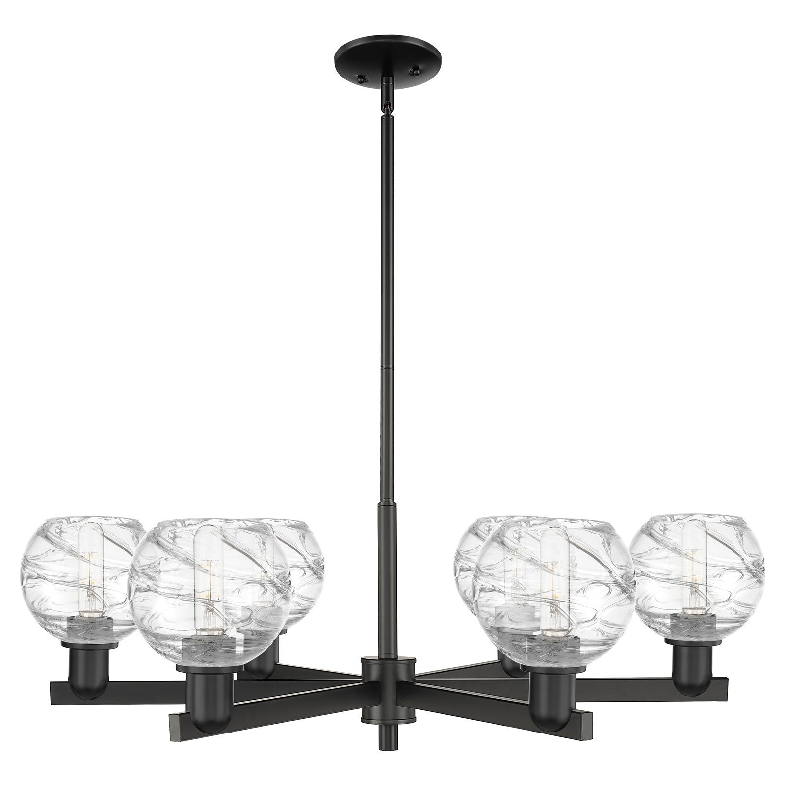 Innovations Athens Deco Swirl 35.625in 6-Light Chandelier | Industrial Matte Black Steel and Clear Glass | Damp Rated Dining | Model 716-6CR-BK-G1213-6CL