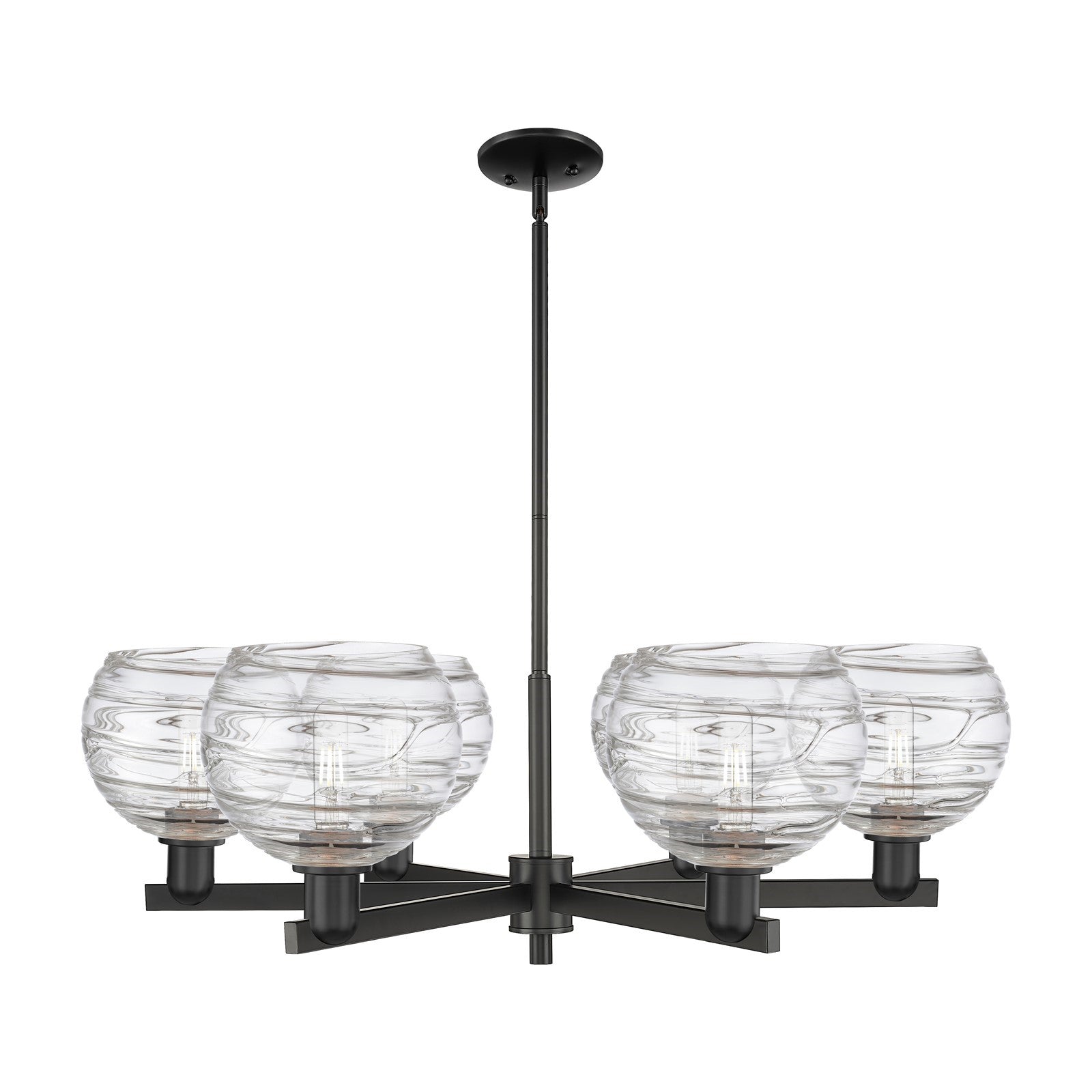 Innovations Athens Deco Swirl 38in 6-Light Chandelier | Industrial Matte Black Steel and Clear Glass | Kitchen Island & | Model 716-6CR-BK-G1213-8CL