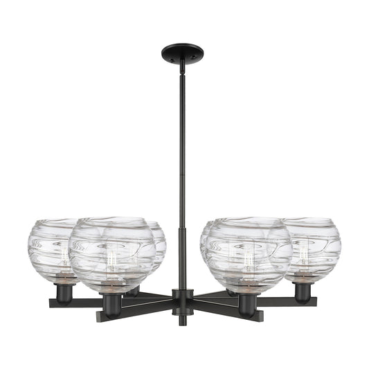 Innovations Athens Deco Swirl 38in 6-Light Chandelier | Industrial Matte Black Steel and Clear Glass | Kitchen Island & | Model 716-6CR-BK-G1213-8CL