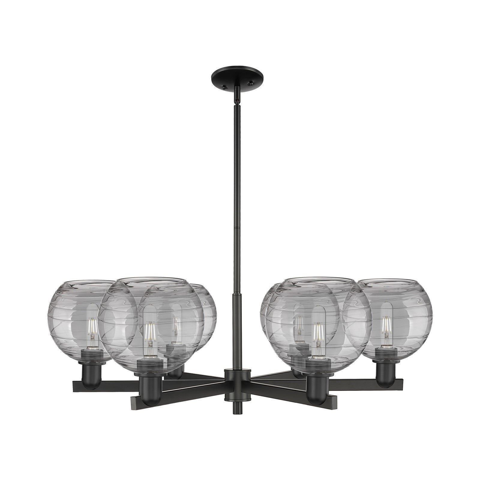 Innovations Athens Deco Swirl 38in 6-Light Chandelier | Industrial Matte Black Steel and Light Smoke Glass | Dining Room & | Model 716-6CR-BK-G1213-8SM