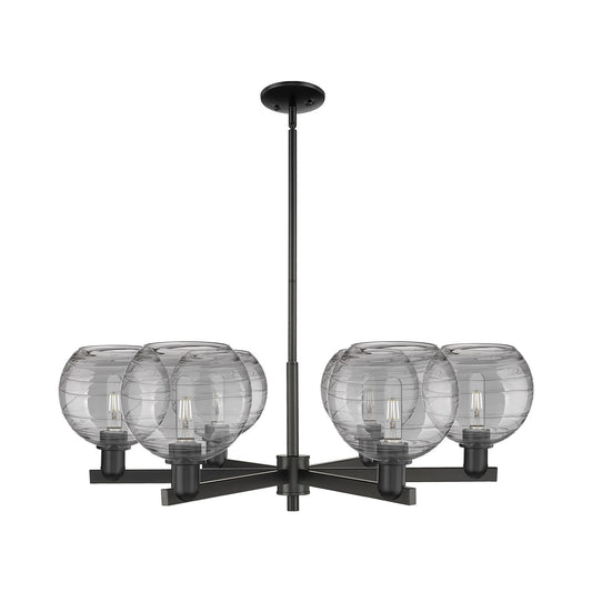 Innovations Athens Deco Swirl 38in 6-Light Chandelier | Industrial Matte Black Steel and Light Smoke Glass | Dining Room & | Model 716-6CR-BK-G1213-8SM