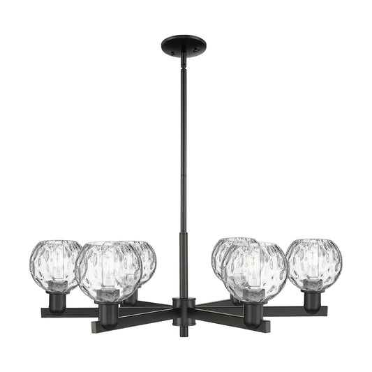 Innovations Athens Water Glass 36in 6-Light Chandelier | Industrial Matte Black Steel and Clear Glass | Dining Room & Living | Model 716-6CR-BK-G1215-6