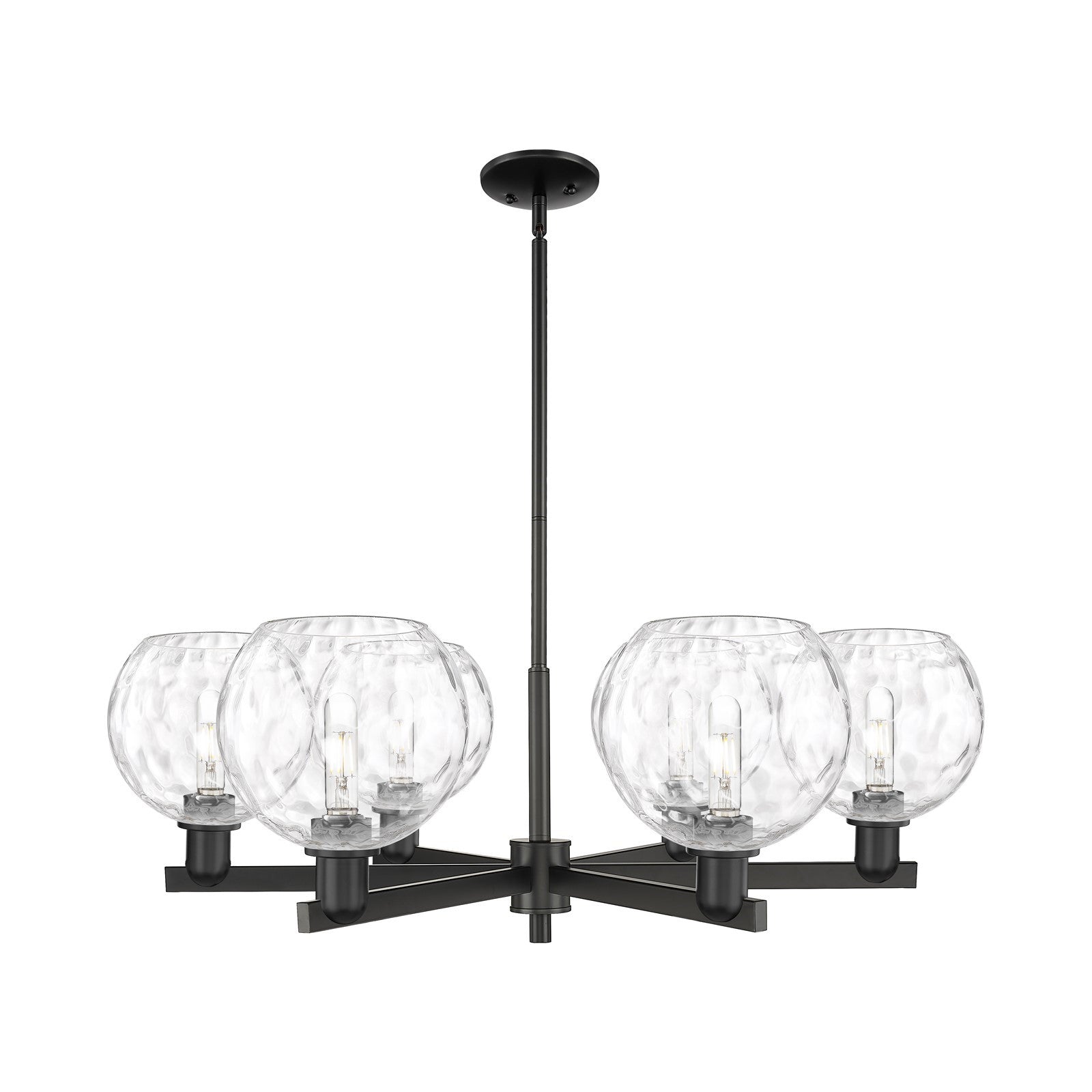 Innovations Athens 38in 6-Light Chandelier | Industrial Matte Black Steel and Clear Water Glass | Kitchen Island & Dining Room | Model 716-6CR-BK-G1215-8