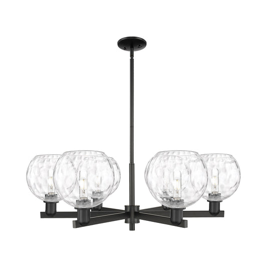 Innovations Athens 38in 6-Light Chandelier | Industrial Matte Black Steel and Clear Water Glass | Kitchen Island & Dining Room | Model 716-6CR-BK-G1215-8