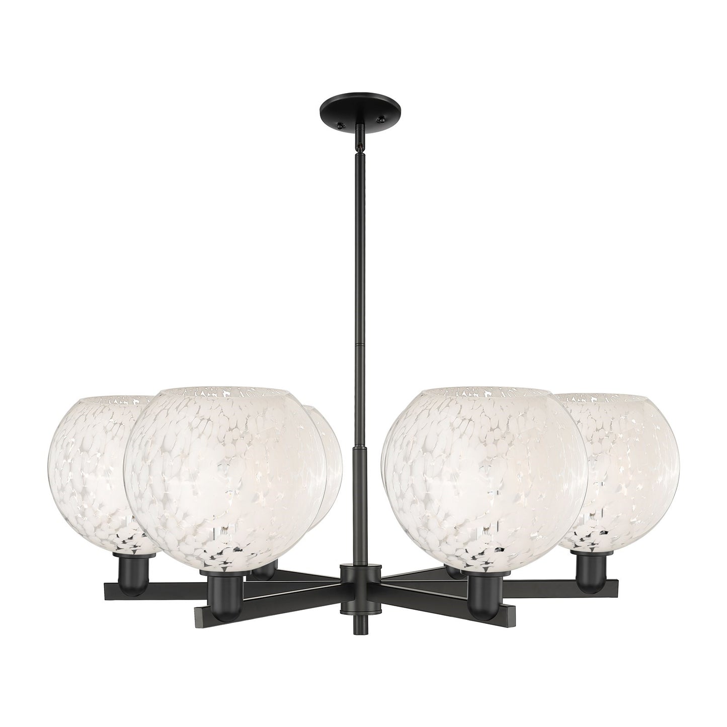 Innovations Lighting White Mouchette 40in 6-Light Chandelier | Industrial Matte Black Steel and White Glass | Kitchen Island | Model 716-6CR-BK-G1216-10WM