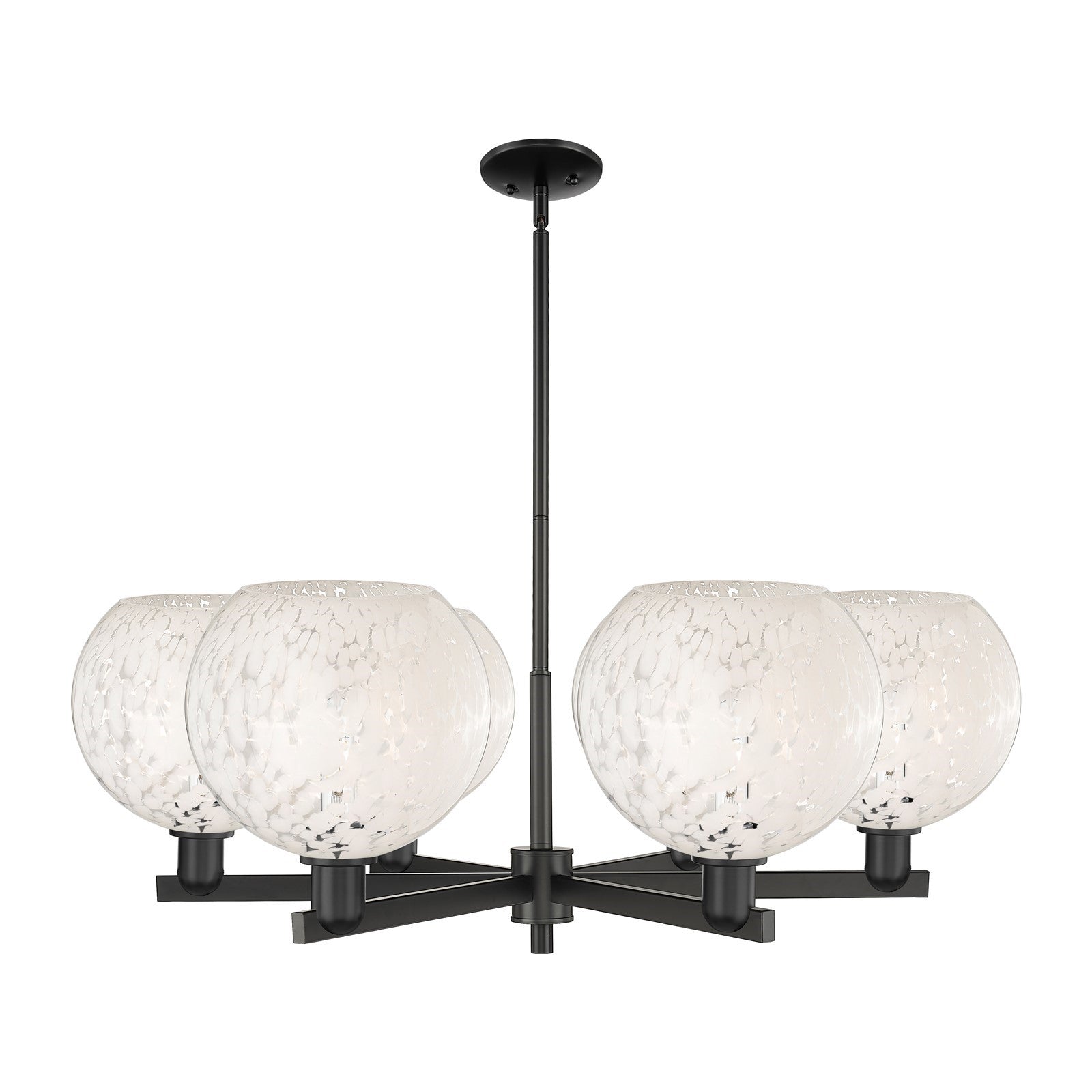 Innovations Lighting White Mouchette 40in 6-Light Chandelier | Industrial Matte Black Steel and White Glass | Kitchen Island | Model 716-6CR-BK-G1216-10WM