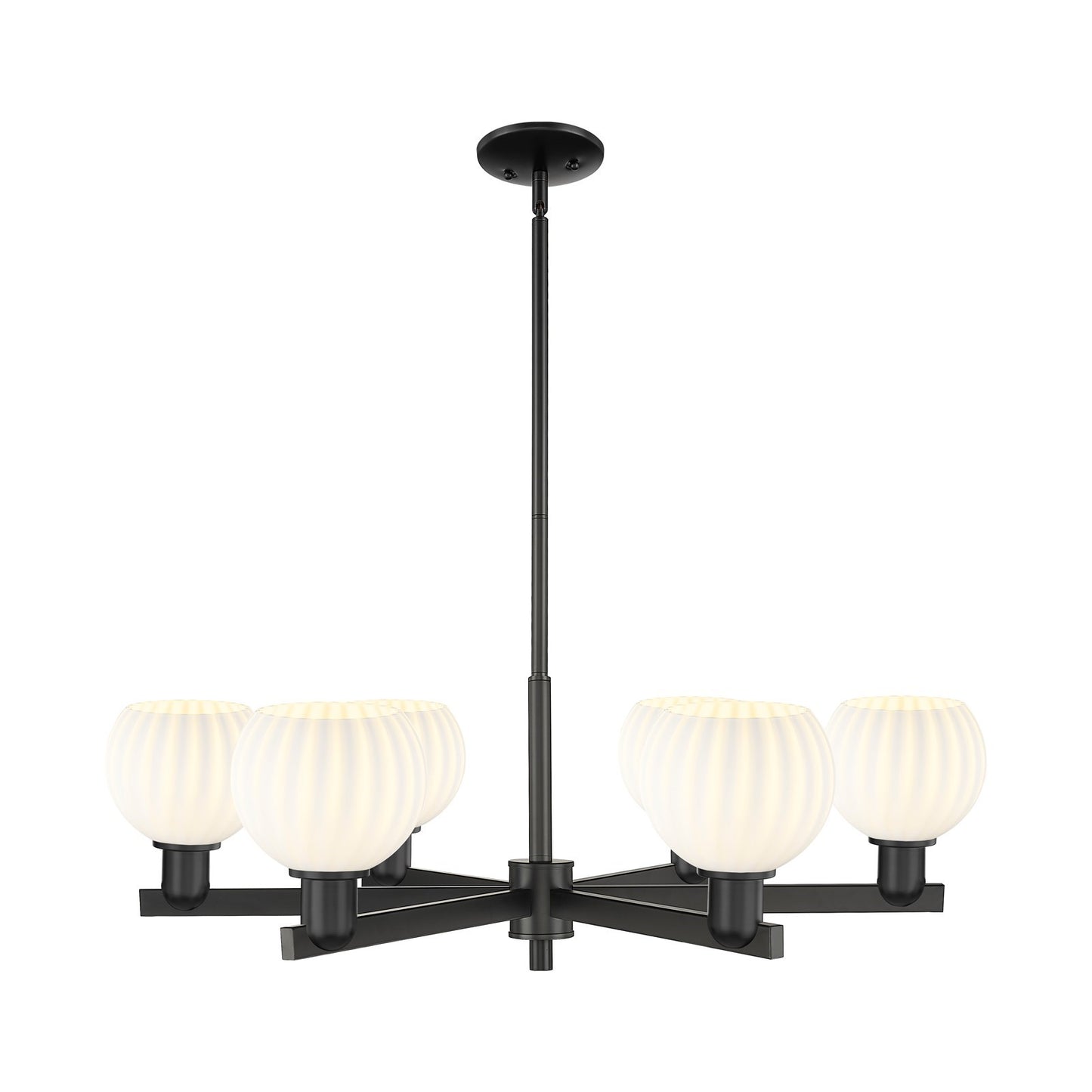 Innovations Lighting Arcadia 36in 6-Light Chandelier | Industrial Matte Black Steel and White Venetian Glass | Dining Room & | Model 716-6CR-BK-G1217-6WV