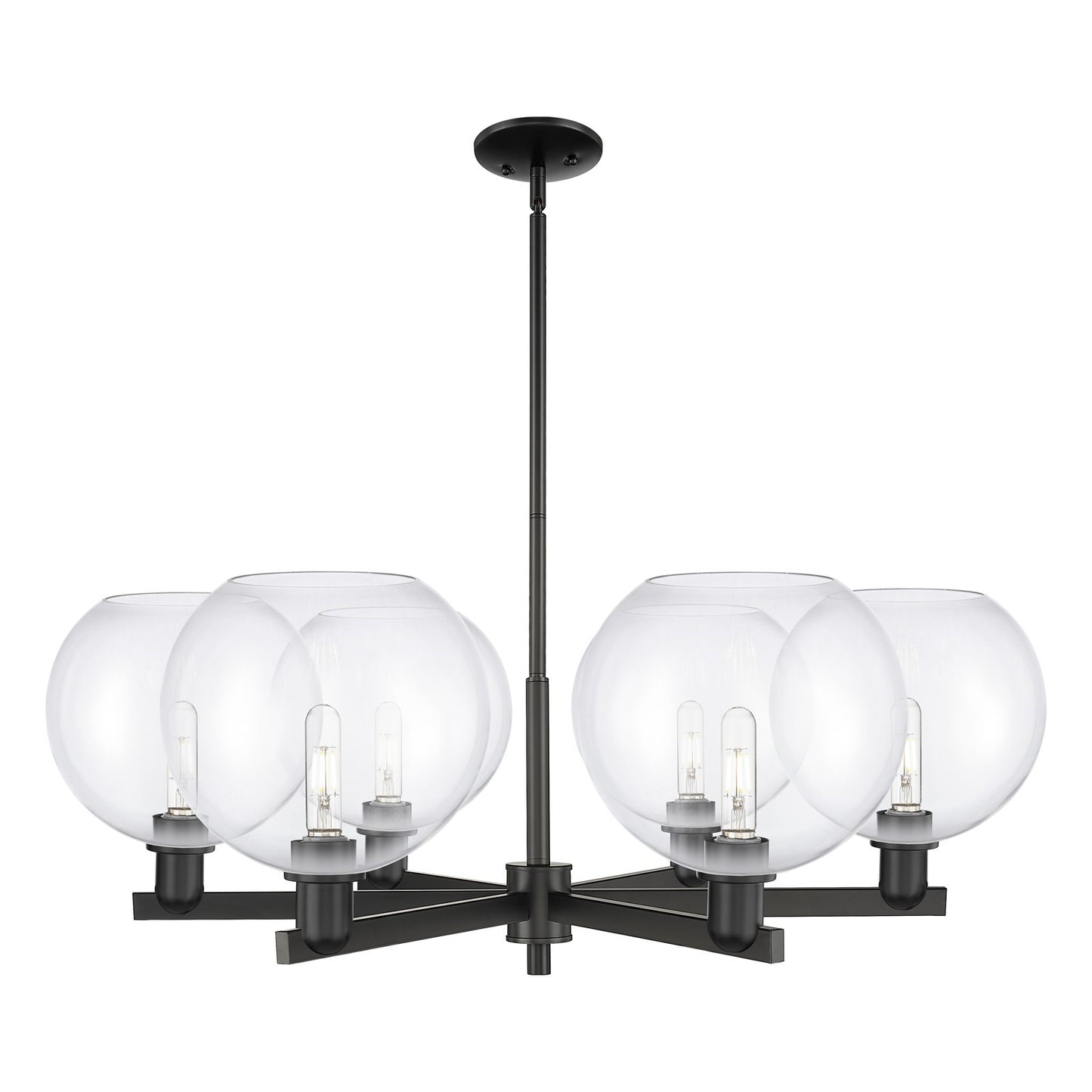 Innovations Athens 40in 6-Light Chandelier | Industrial Matte Black Steel and Clear Glass | Dining Room & Living Room | Model 716-6CR-BK-G122-10