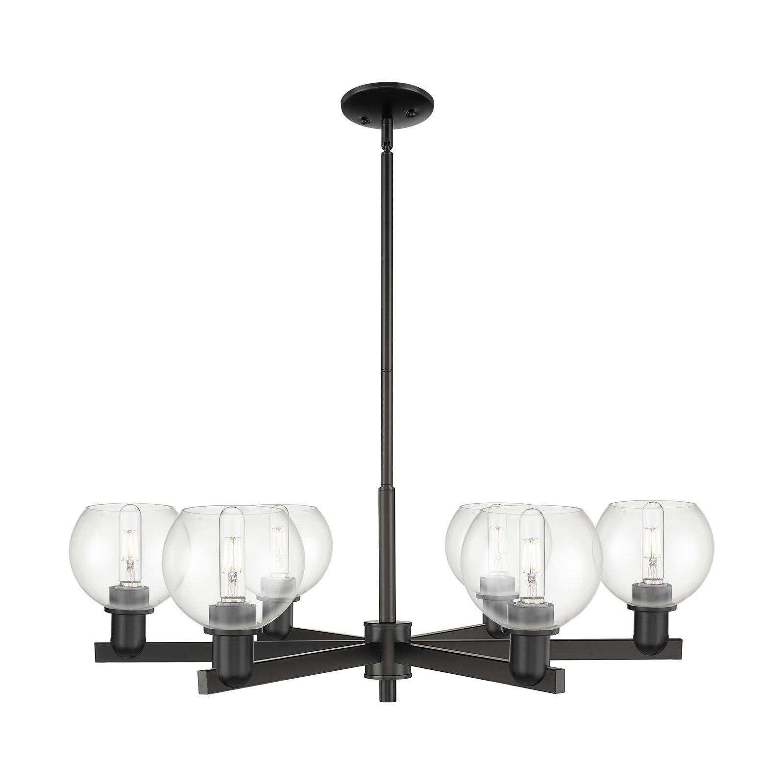 Innovations Athens 36in 6-Light Chandelier | Industrial Matte Black Steel and Clear Glass | Dining Room & Living Room | Model 716-6CR-BK-G122-6
