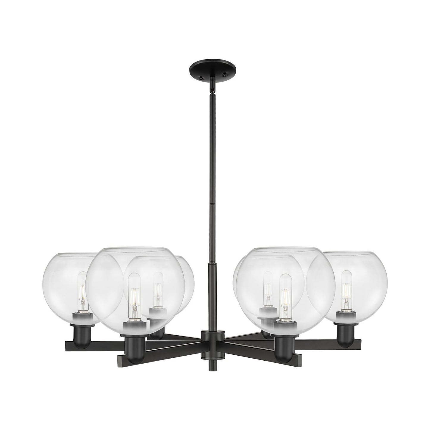 Innovations Athens 38in 6-Light Chandelier | Industrial Matte Black Steel and Clear Glass | Dining Room & Living Room | Model 716-6CR-BK-G122-8
