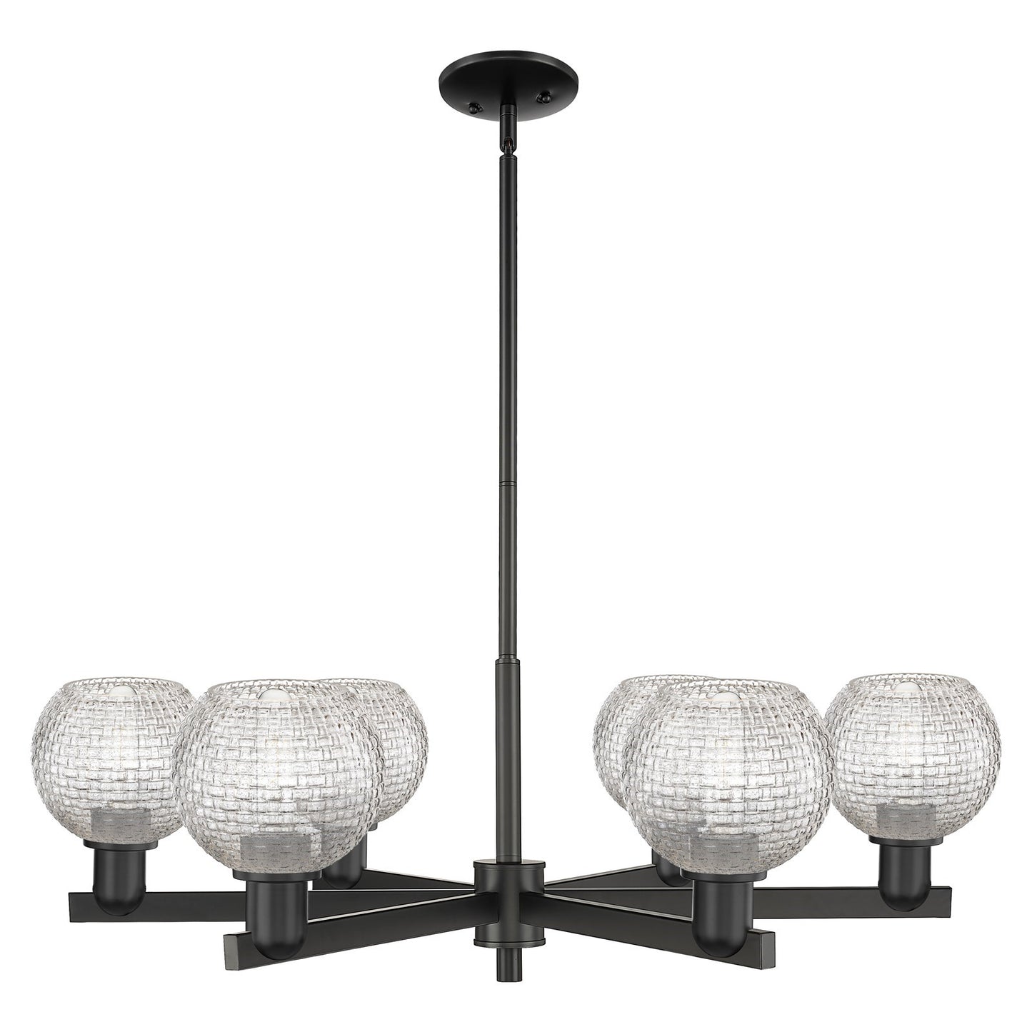 Innovations Athens 36in 6-Light Chandelier | Industrial Matte Black Steel and Clear Basket Weave Glass | Dining Room & Living | Model 716-6CR-BK-G122C-6CL