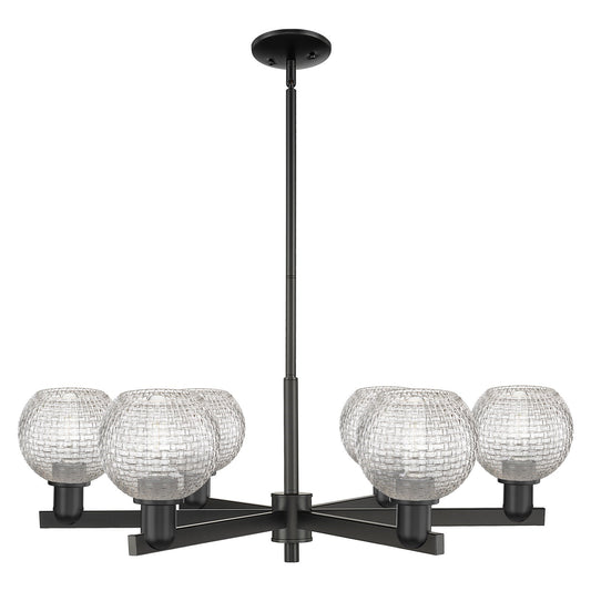 Innovations Athens 36in 6-Light Chandelier | Industrial Matte Black Steel and Clear Basket Weave Glass | Dining Room & Living | Model 716-6CR-BK-G122C-6CL