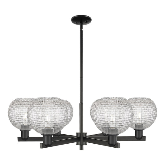 Innovations Athens 38in 6-Light Chandelier | Industrial Matte Black Steel and Clear Basket Weave Glass | Dining Room & Living | Model 716-6CR-BK-G122C-8CL
