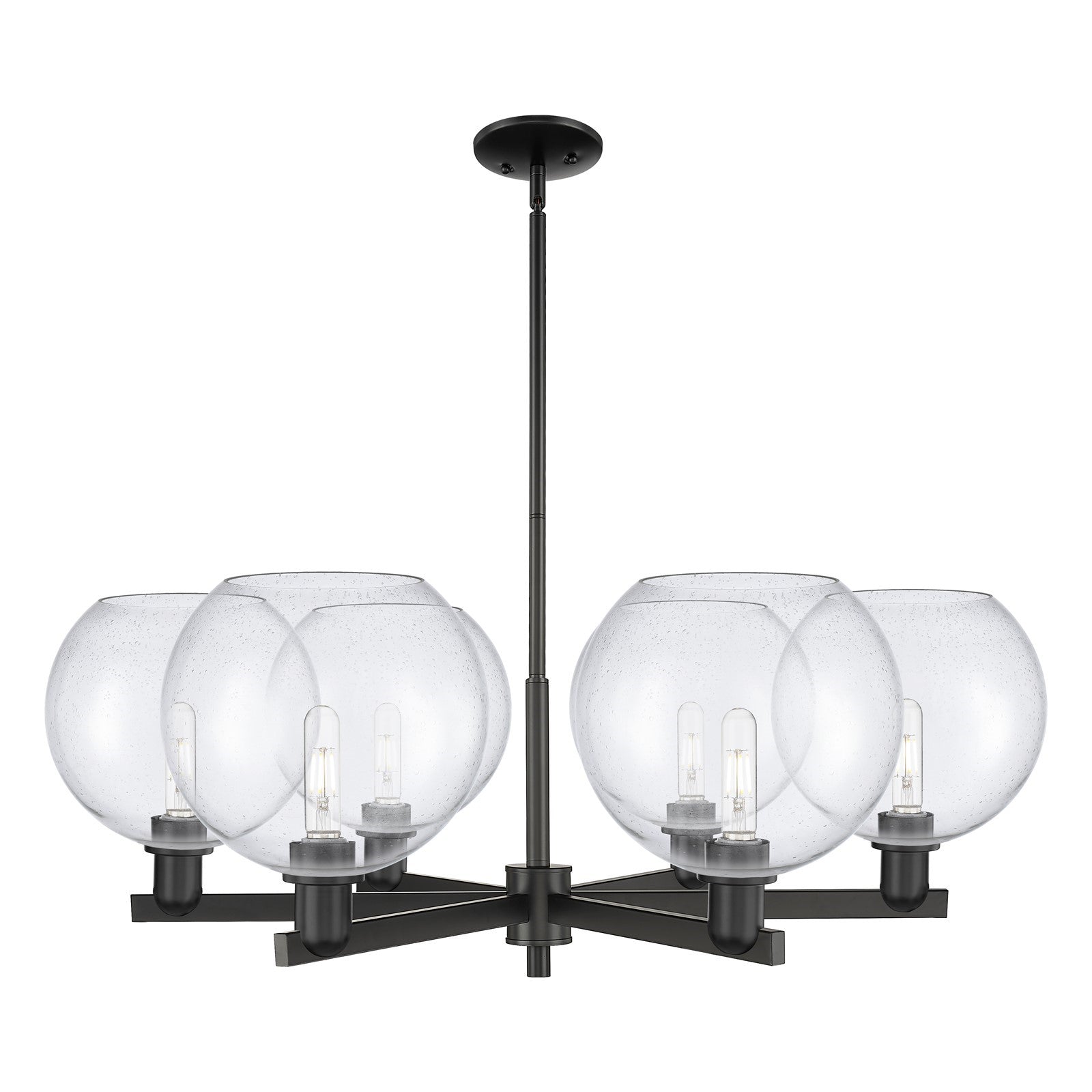 Innovations Athens 40in 6-Light Chandelier | Industrial Matte Black Steel and Seedy Glass | Dining Room & Living Room | Model 716-6CR-BK-G124-10