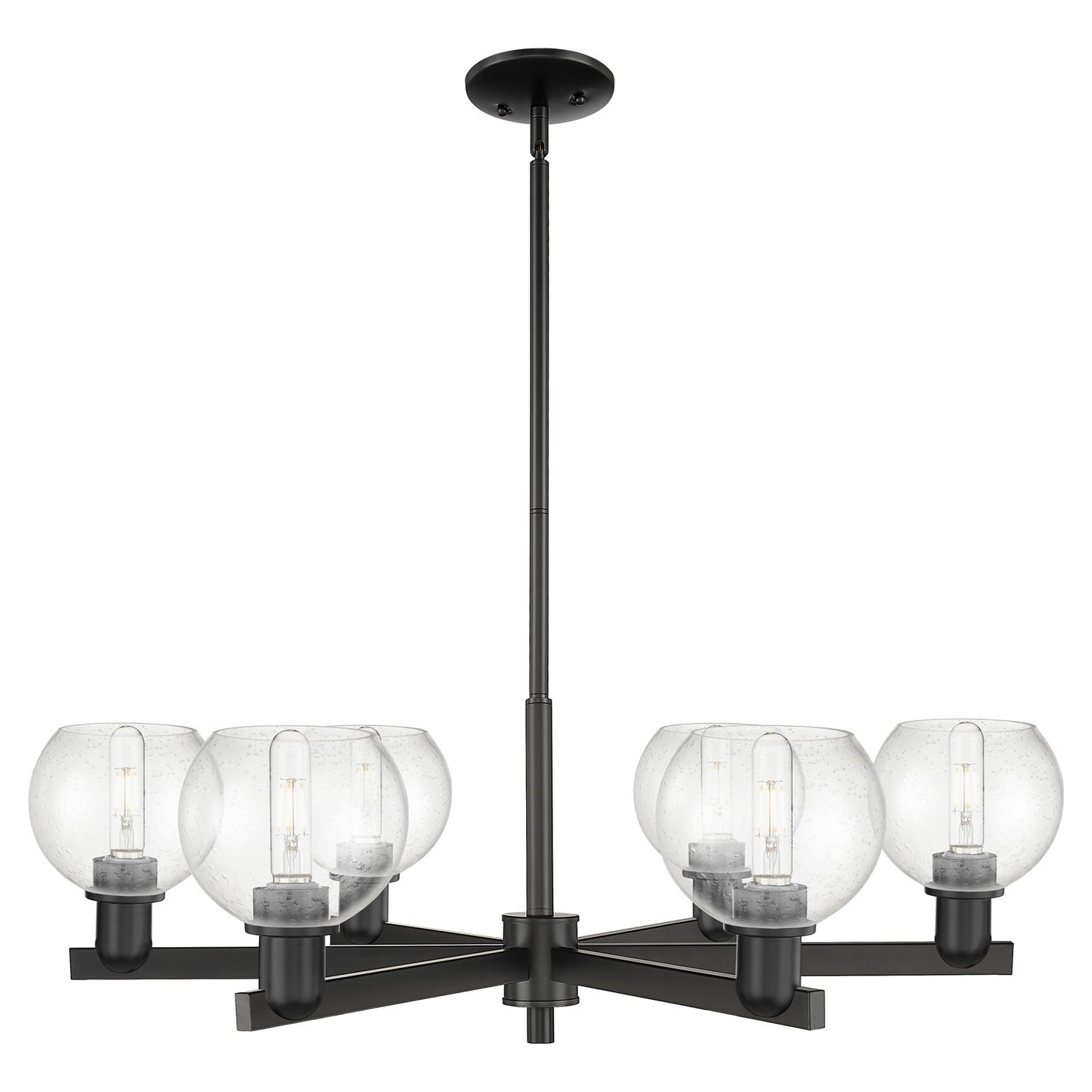 Innovations Athens 36in 6-Light Chandelier | Industrial Matte Black Steel and Seedy Glass | Dining Room & Living Room | Model 716-6CR-BK-G124-6