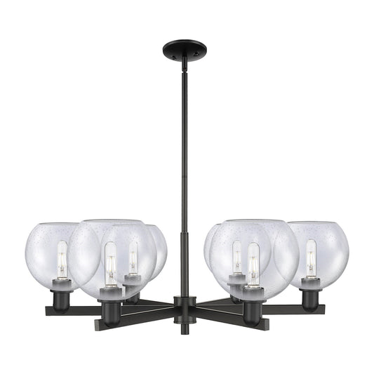 Innovations Athens 38in 6-Light Chandelier | Industrial Matte Black Steel and Seedy Glass | Dining Room & Living Room | Model 716-6CR-BK-G124-8
