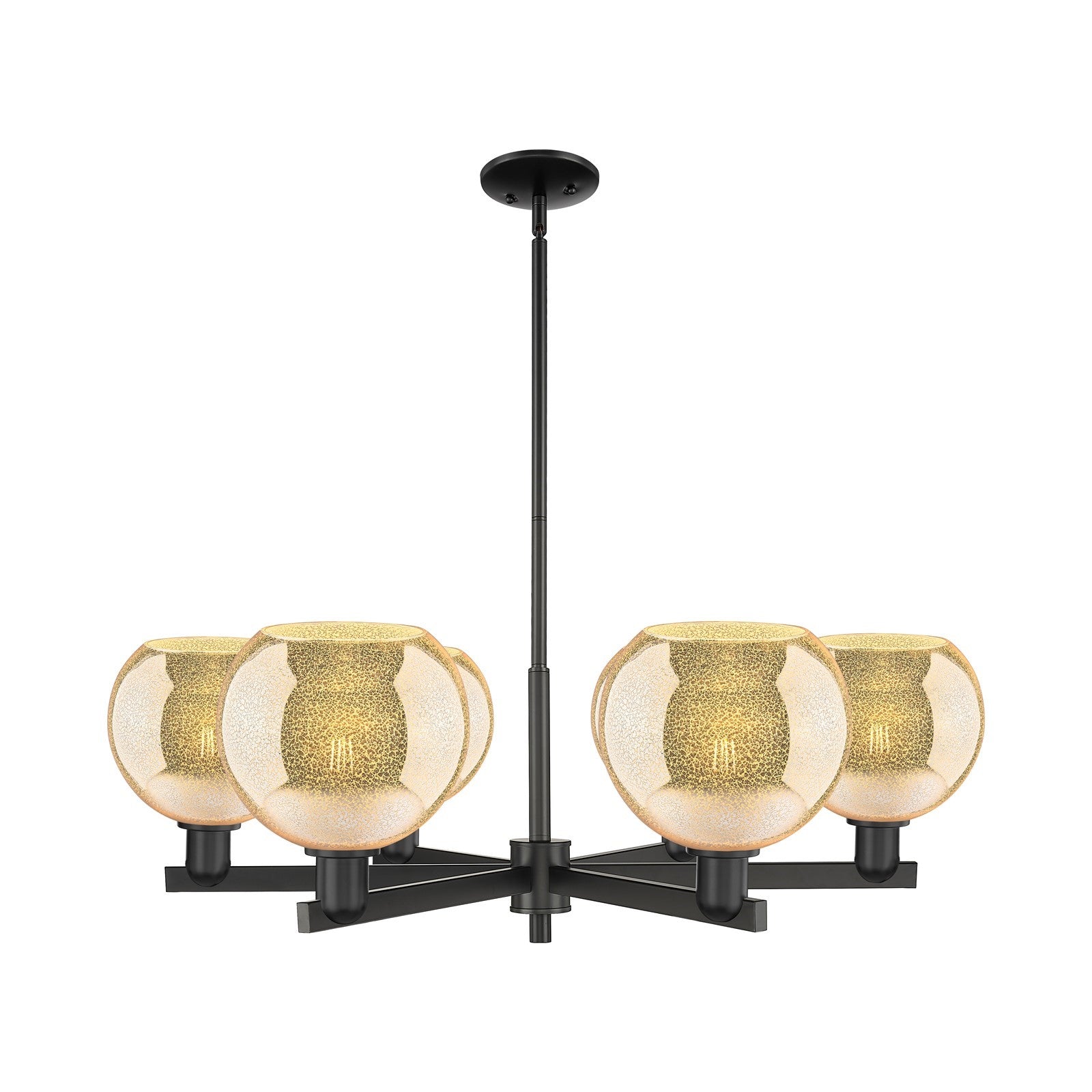 Innovations Athens 38in 6-Light Chandelier | Industrial Matte Black Steel and Mercury Glass | Dining Room & Living Room | Model 716-6CR-BK-G128-8