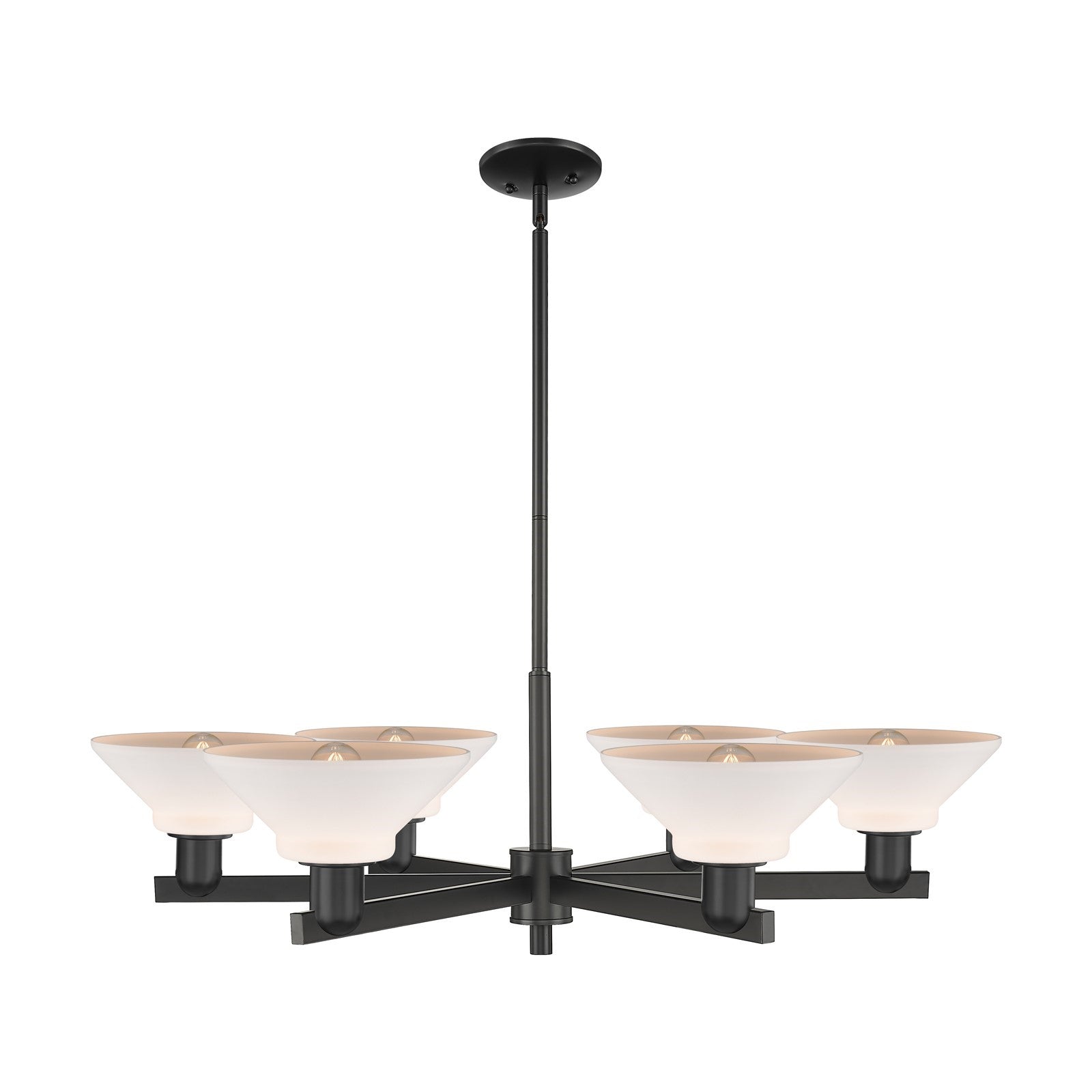Innovations Orwell 38in 6-Light Chandelier | Industrial Matte Black Steel and Matte White Glass | Dining Room & Living Room | Model 716-6CR-BK-G131