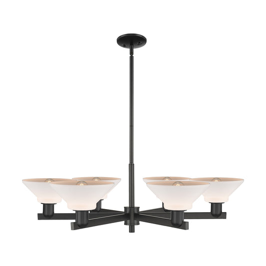 Innovations Orwell 38in 6-Light Chandelier | Industrial Matte Black Steel and Matte White Glass | Dining Room & Living Room | Model 716-6CR-BK-G131