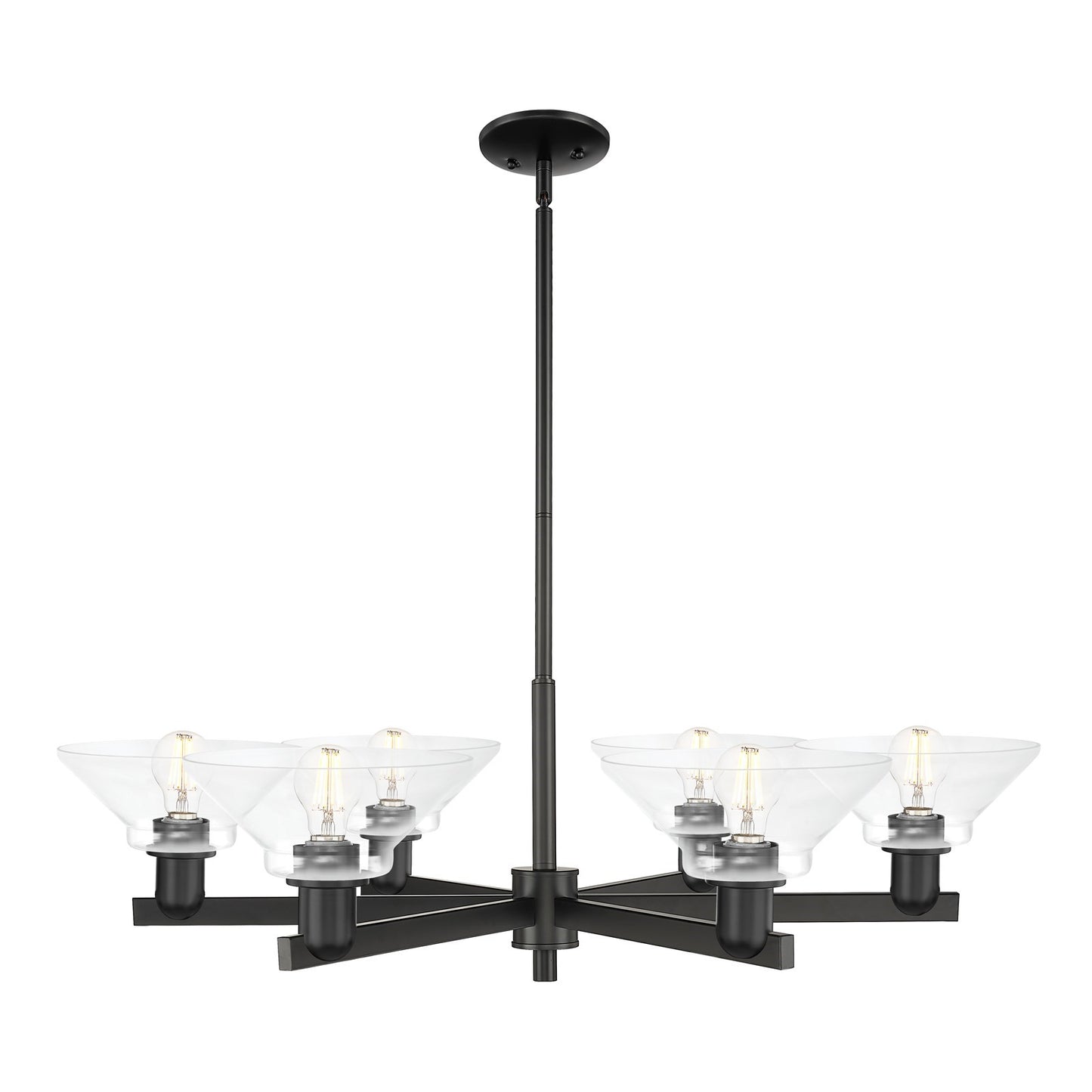 Innovations Orwell 38in 6-Light Chandelier | Industrial Matte Black Steel and Clear Glass | Dining Room & Living Room | Model 716-6CR-BK-G132