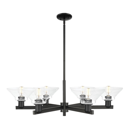 Innovations Orwell 38in 6-Light Chandelier | Industrial Matte Black Steel and Clear Glass | Dining Room & Living Room | Model 716-6CR-BK-G132