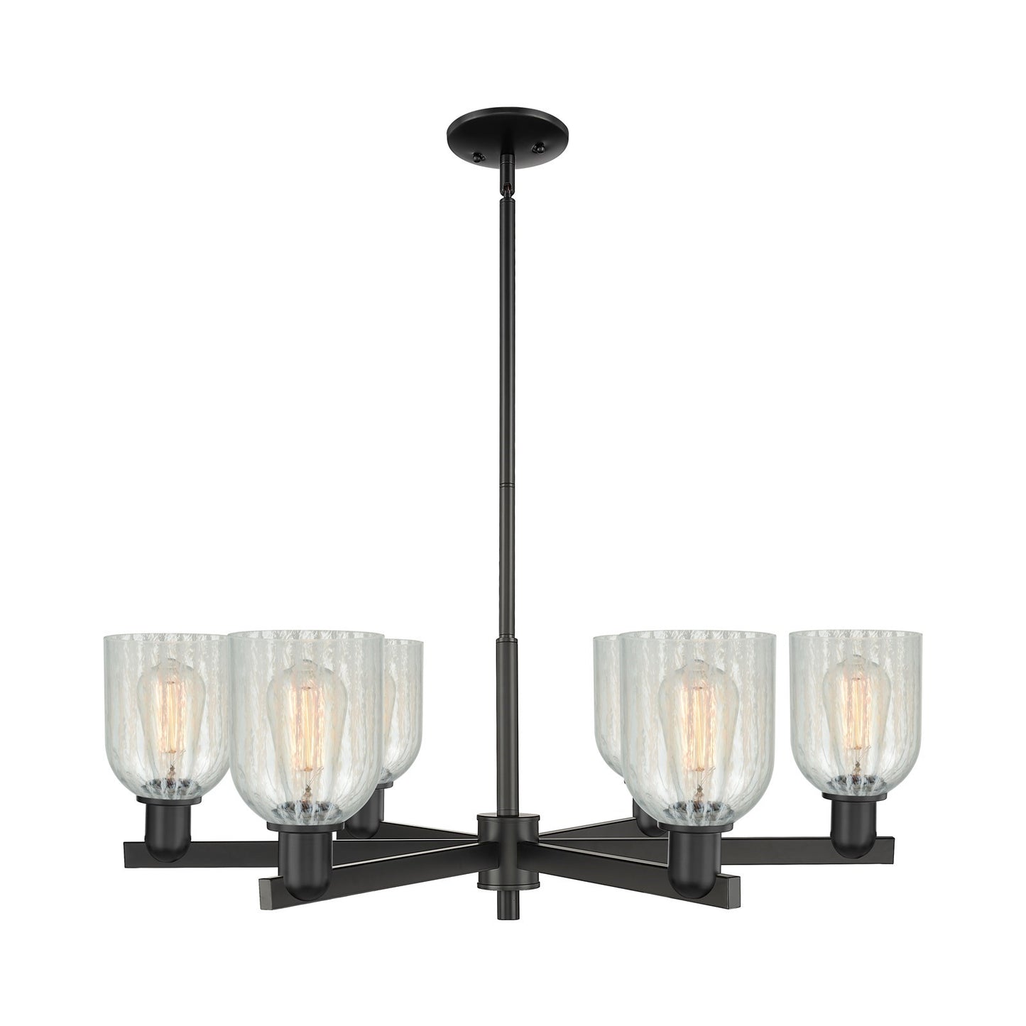 Innovations Caledonia 35in 6-Light Chandelier | Industrial Matte Black Steel and Mouchette Colorful Glass | Dining Room & Living | Model 716-6CR-BK-G2511