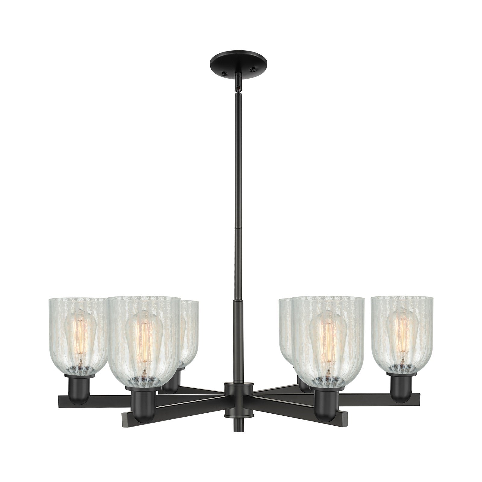Innovations Caledonia 35in 6-Light Chandelier | Industrial Matte Black Steel and Mouchette Colorful Glass | Dining Room & Living | Model 716-6CR-BK-G2511