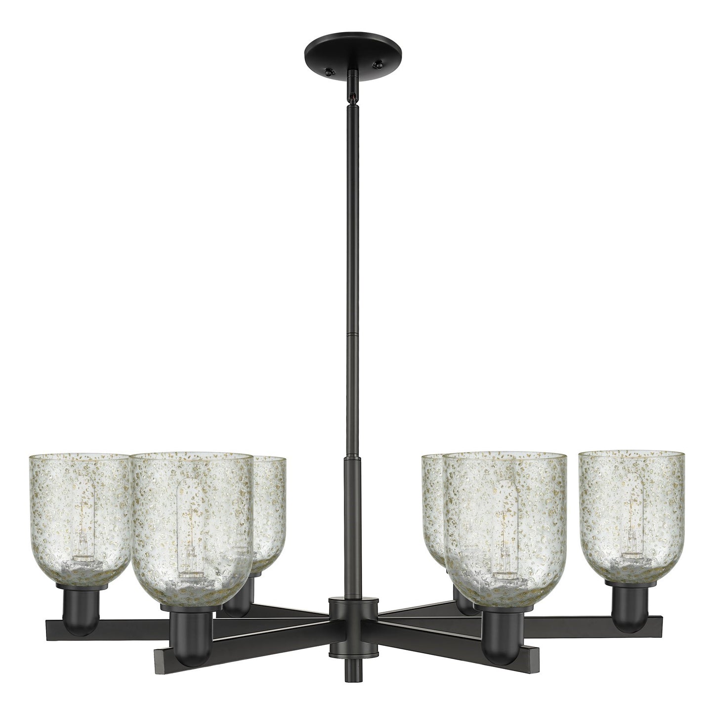 Innovations Caledonia 35in 6-Light Chandelier | Industrial Matte Black Steel and Mica Glass | Kitchen Island & Dining Room | Model 716-6CR-BK-G259