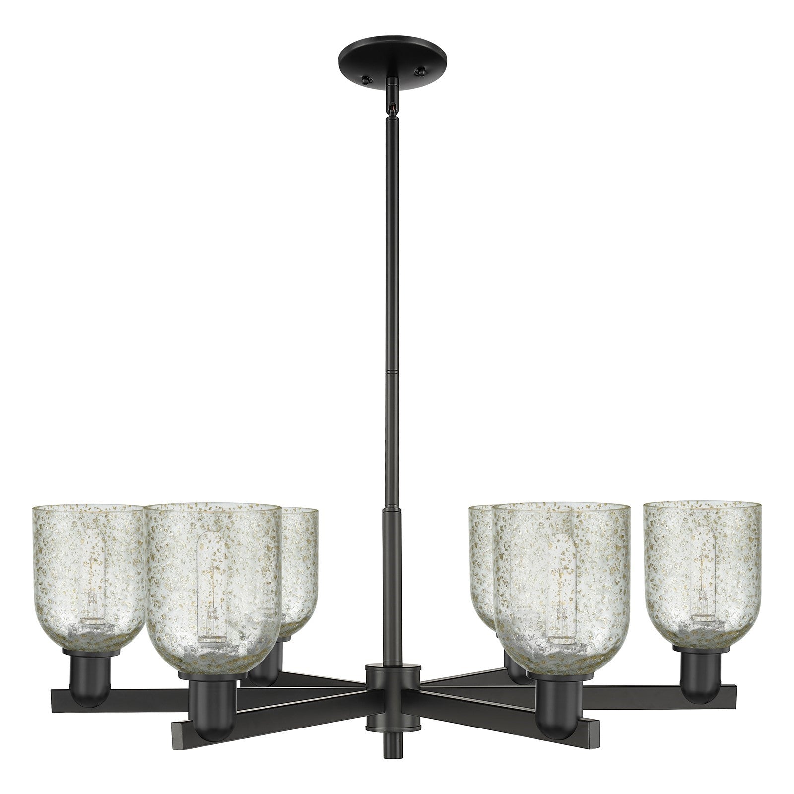 Innovations Caledonia 35in 6-Light Chandelier | Industrial Matte Black Steel and Mica Glass | Kitchen Island & Dining Room | Model 716-6CR-BK-G259
