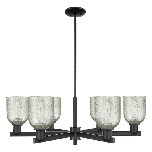 Innovations Caledonia 35in 6-Light Chandelier | Industrial Matte Black Steel and Mica Glass | Kitchen Island & Dining Room | Model 716-6CR-BK-G259