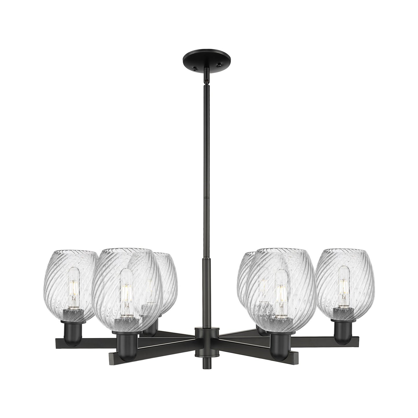 Innovations Salina 36in 6-Light Chandelier | Industrial Matte Black Steel and Clear Spiral Fluted Glass | Dining Room & Living | Model 716-6CR-BK-G292