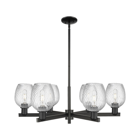 Innovations Salina 36in 6-Light Chandelier | Industrial Matte Black Steel and Clear Spiral Fluted Glass | Dining Room & Living | Model 716-6CR-BK-G292