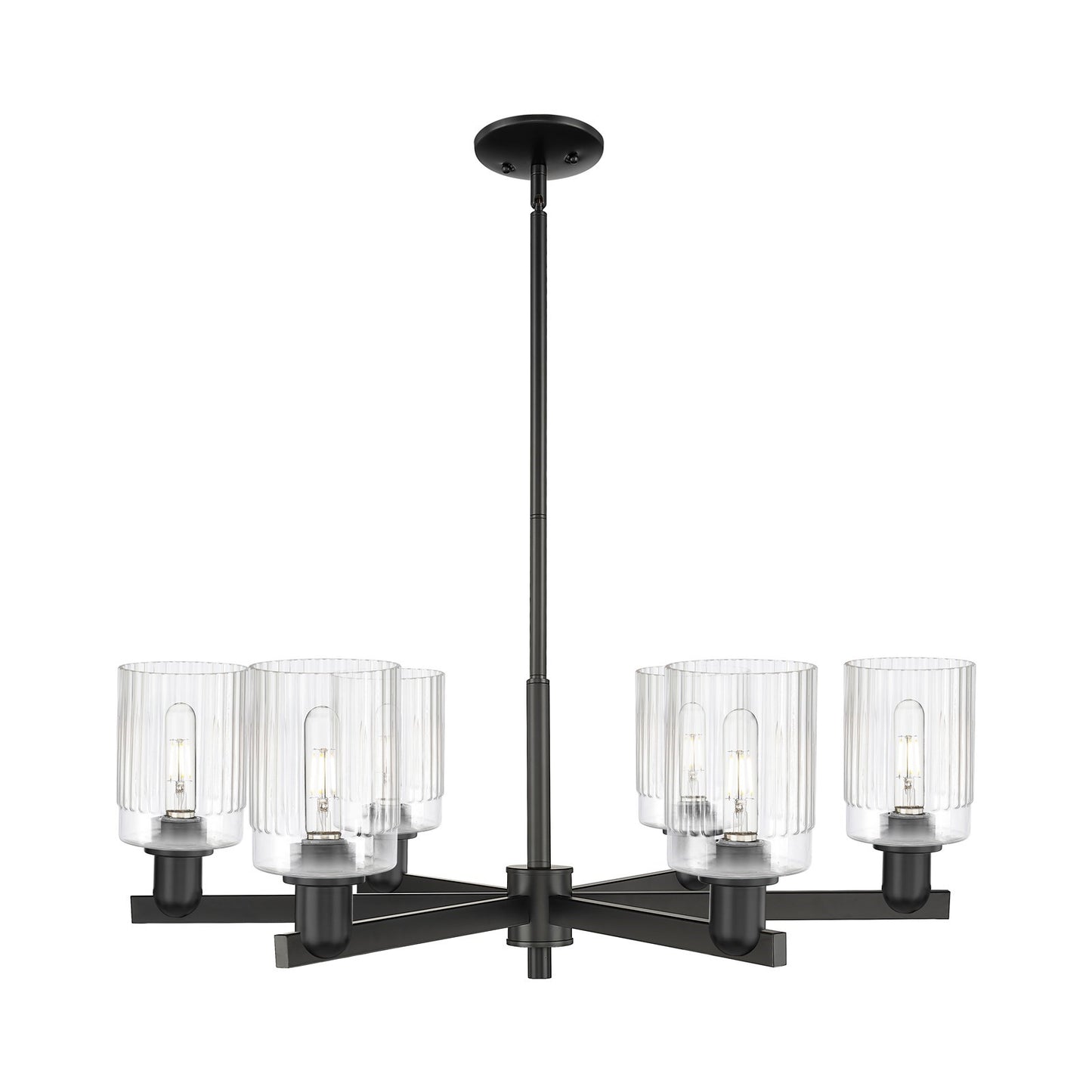 Innovations Hadley 34in 6-Light Chandelier | Industrial Matte Black Steel and Clear Ribbed Glass | Dining Room & Living Room | Model 716-6CR-BK-G342