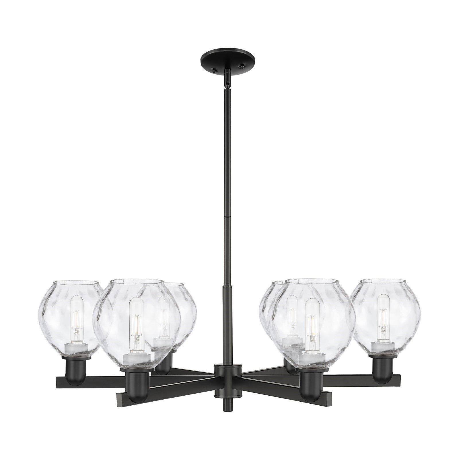 Innovations Waverly 36in 6-Light Chandelier | Industrial Matte Black Steel and Clear Glass | Dining Room & Living Room | Model 716-6CR-BK-G362