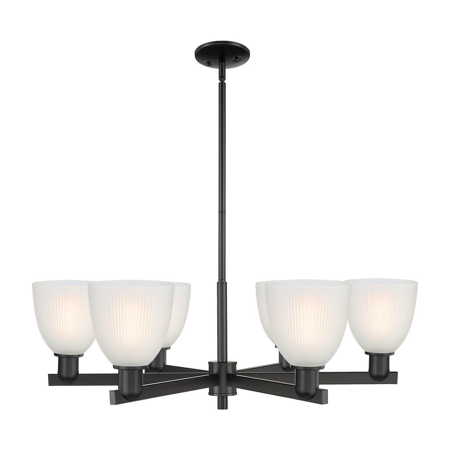 Innovations Castile 36in 6-Light Chandelier | Industrial Matte Black Steel and White Glass | Damp Rated Dining Room & Living Room | Model 716-6CR-BK-G381