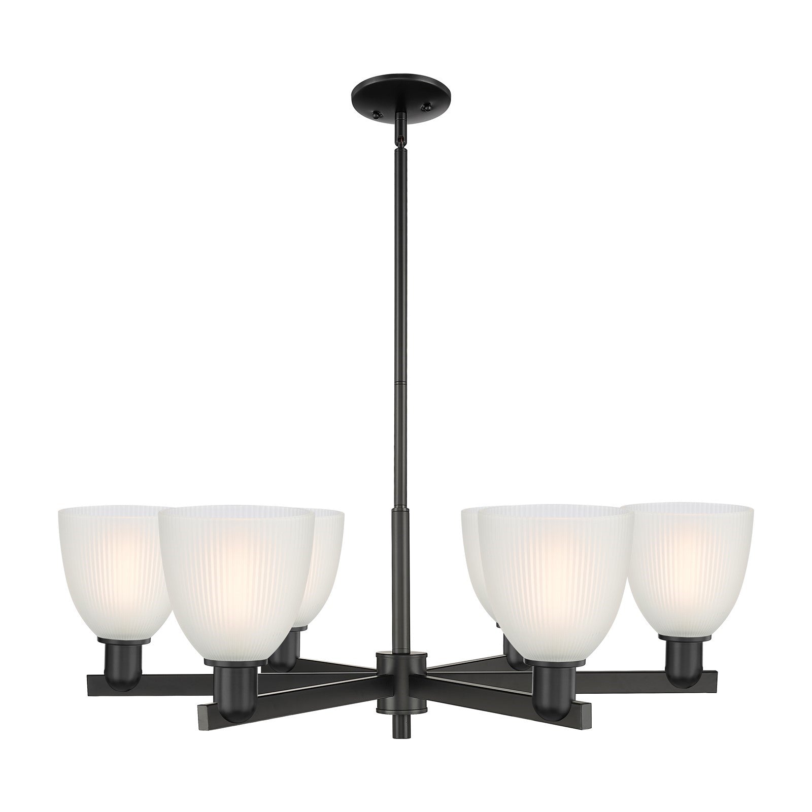 Innovations Castile 36in 6-Light Chandelier | Industrial Matte Black Steel and White Glass | Damp Rated Dining Room & Living Room | Model 716-6CR-BK-G381